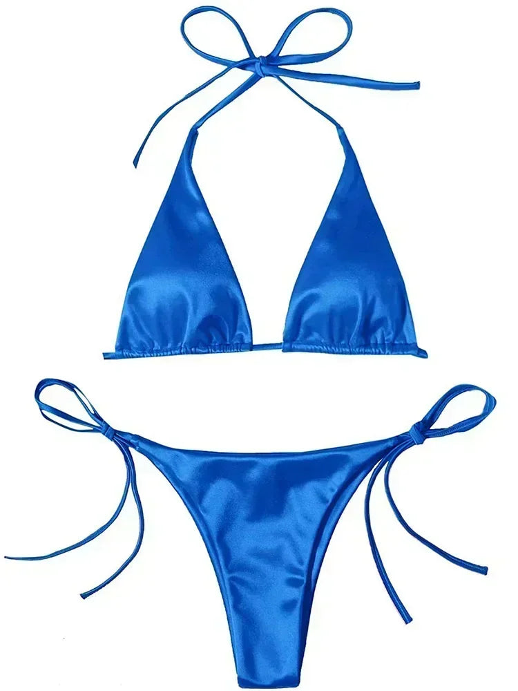 Metallic Satin Bikini Damen – Wrap Around Halter Zweiteiler